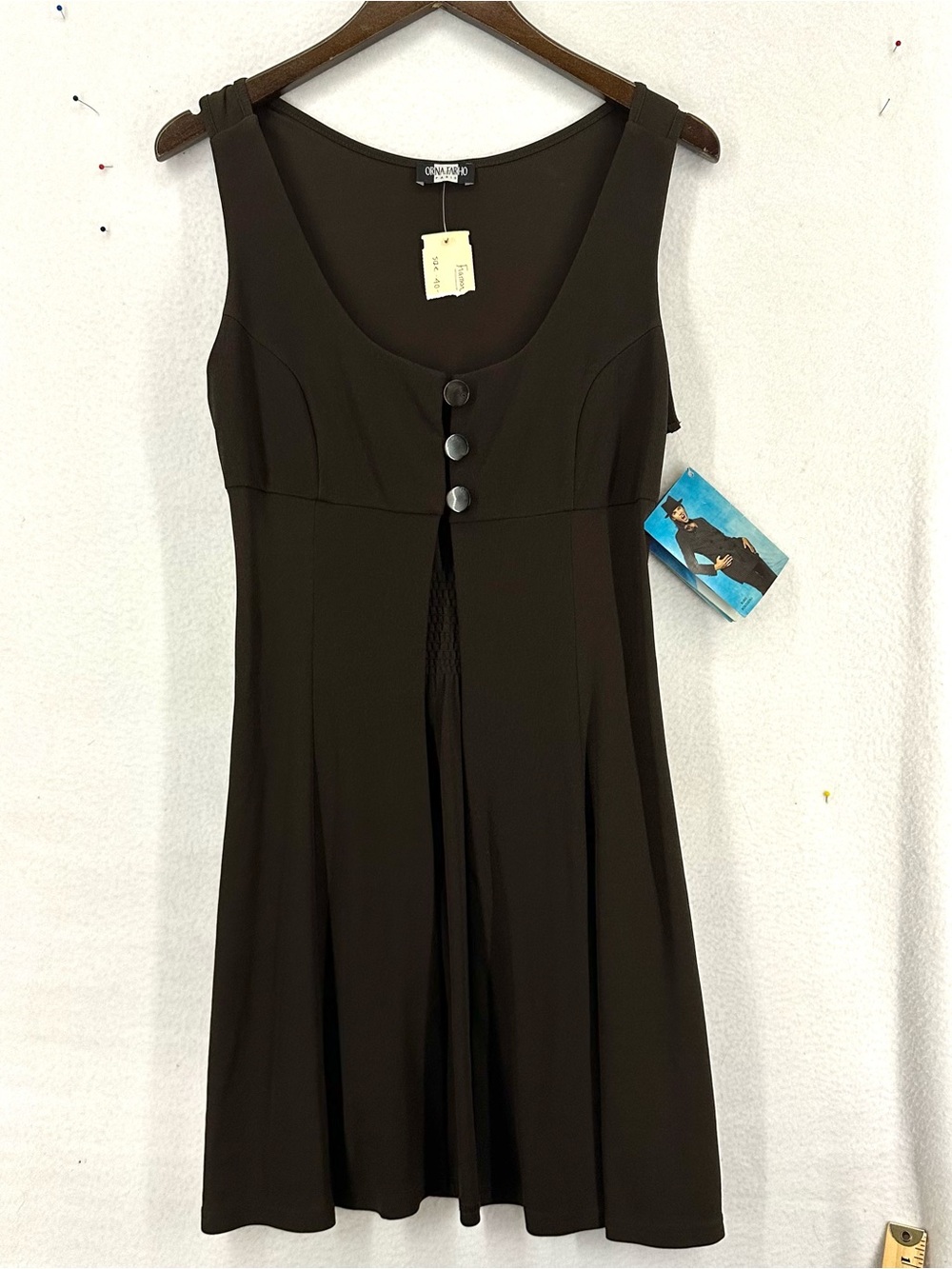 Orna Farho Paris NWT Brown Button Front Empire Waist Dress US 8 Y2K